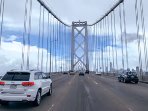 "Arriving in San Francisco over the Bay Bridge"